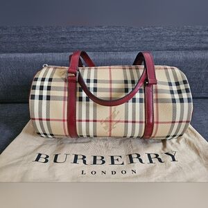 Burberry Red Nova Check Barrel Shoulder Bag